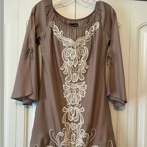 Light And Beige Brown Embroidered Casual Dressy Dress